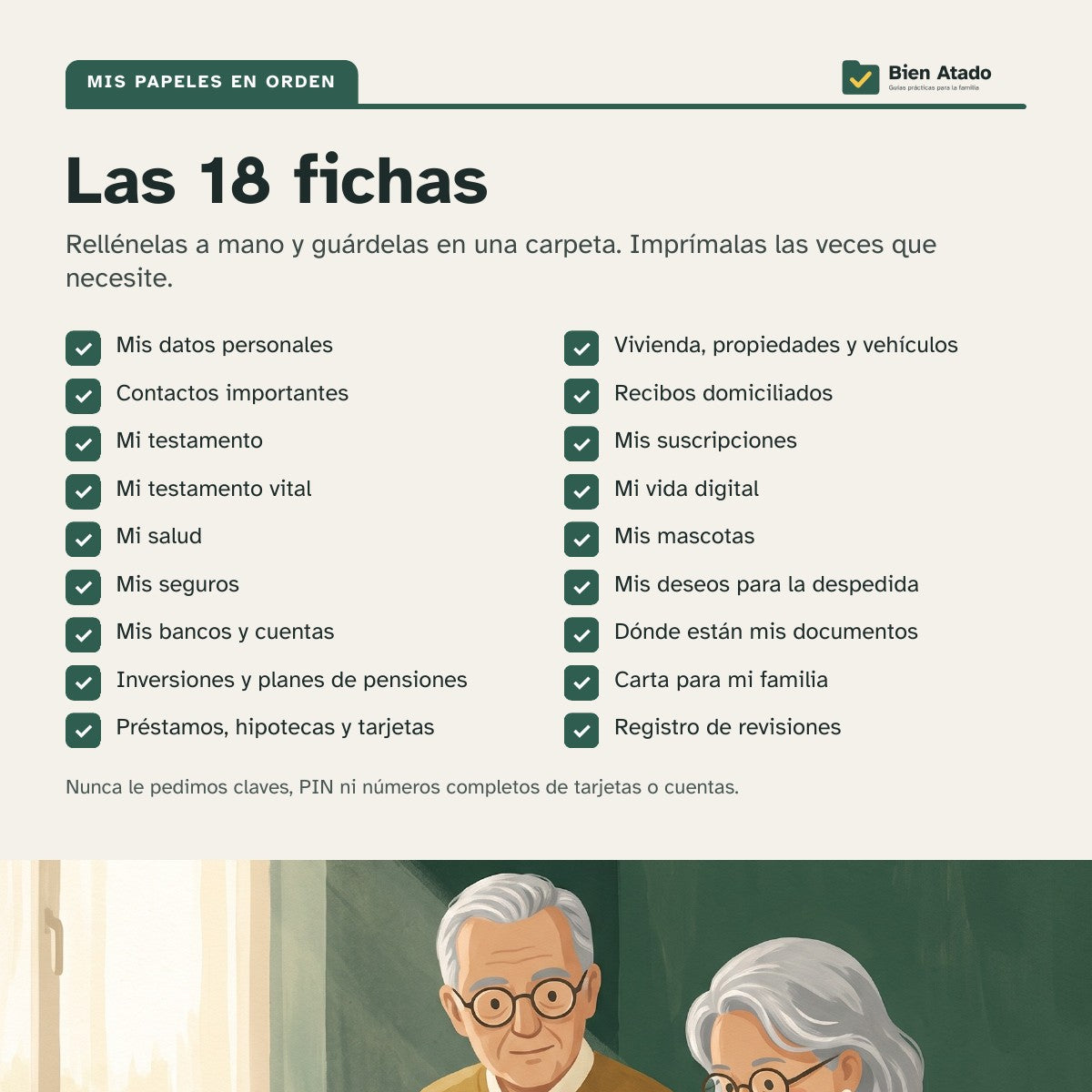Mis papeles en orden: lista de fichas para rellenar