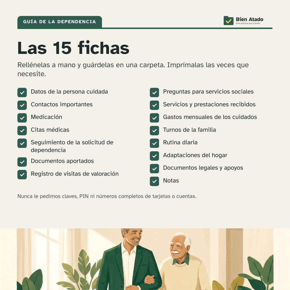 Cuidar de mis padres: lista de fichas para rellenar