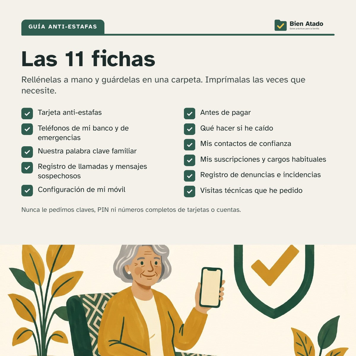 Que no le engañen: lista de fichas para rellenar